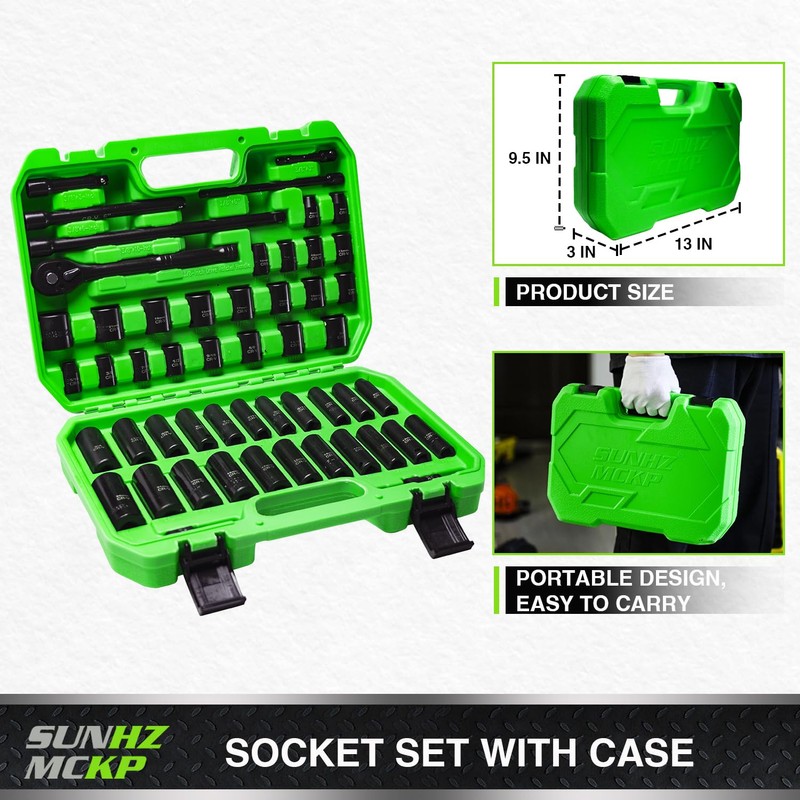 SUNHZMCKP 3/8" Drive Impact Socket Set, 52 Piece Standard SAE