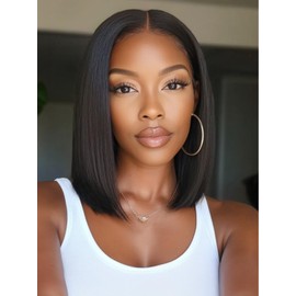 YIROO Bye Bye Knots 7x5 Lace Straight Bob Wig Glueless Human Hair Wig with Elastic Drawstring,Pre Plucked Pre Cut Short Bob Lace Closure Wig Wear and Go Natural Color 150% Density 12Inch