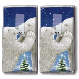 20 Handkerchiefs (2 x 10) Handkerchiefs Cuddly Polar Bears/Animals/Winter/Christmas