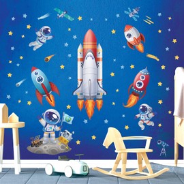 DECOWALL SG2-2416 Rocket Astronaut Wall Stickers Outer Space Wall Decals Baby Nursery Boys Bedroom Playroom Wall Décor