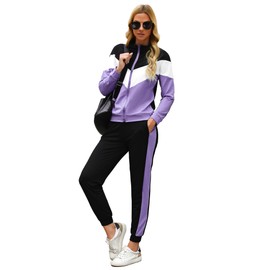 Women 2 Pieces Sweatsuits Zip Up Track Suit Matching Set 2024 Fashion Jogger Sets Purple L