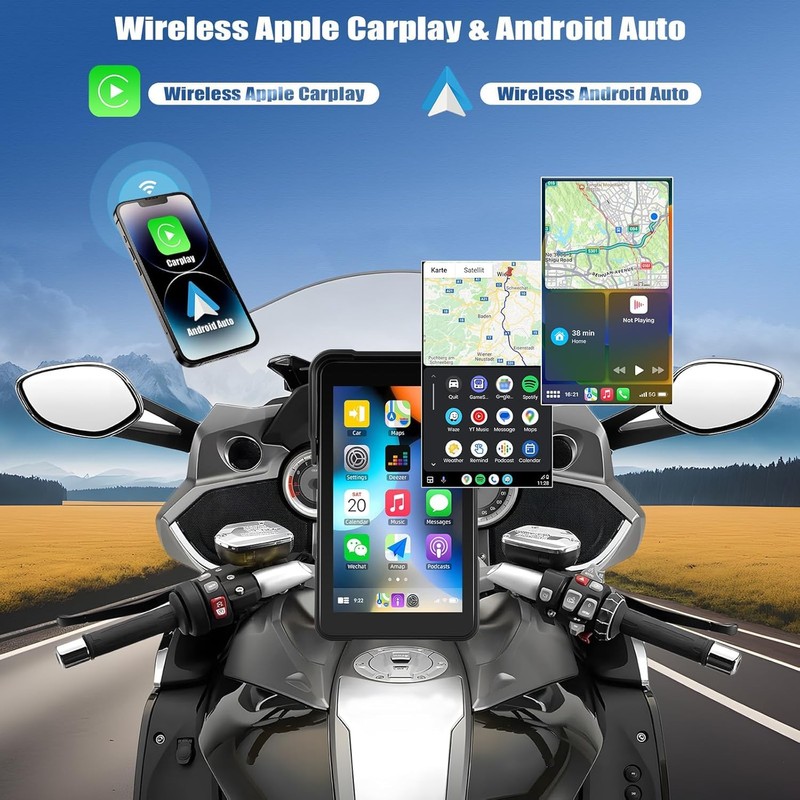 Motorcycle Carplay Screen GPS Navigation System with Wireless Carplay and