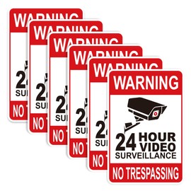 6 señales de advertencia de videovigilancia, autoadhesivas, duraderas pegatinas de vinilo para cámara de seguridad, grabación 24 horas, sin atrasar para el hogar, negocios, protección de propiedades,
