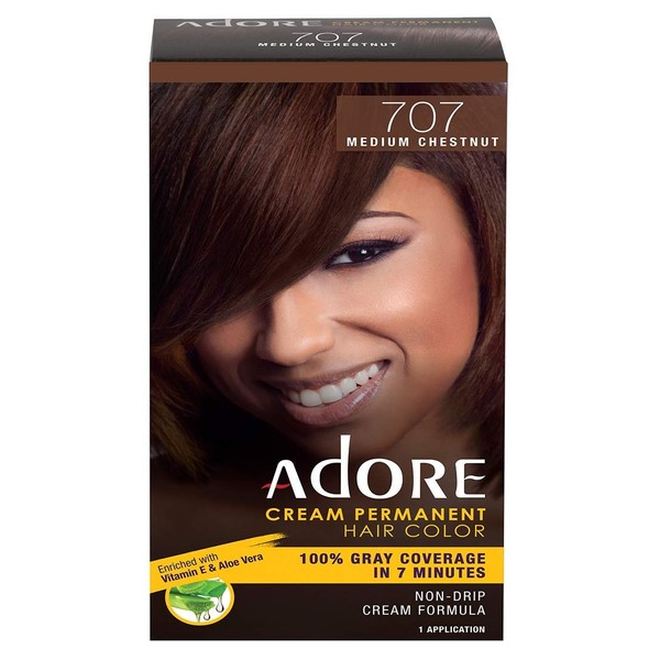 Adore Cream Permanent Hair Color 707 Medium Chestnut enriched with Vitamin E & Aloe Vera 1 application