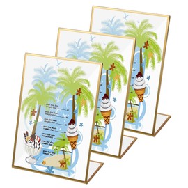 Pack of 3 Oblique Acrylic Sign Holders with Golden Edge, 5 x 7 Inch Clear Table Menu Stand Menu Holder Display Stand, Acrylic L Stand Place Card Holder Sign Holder for Wedding Table Number Photo