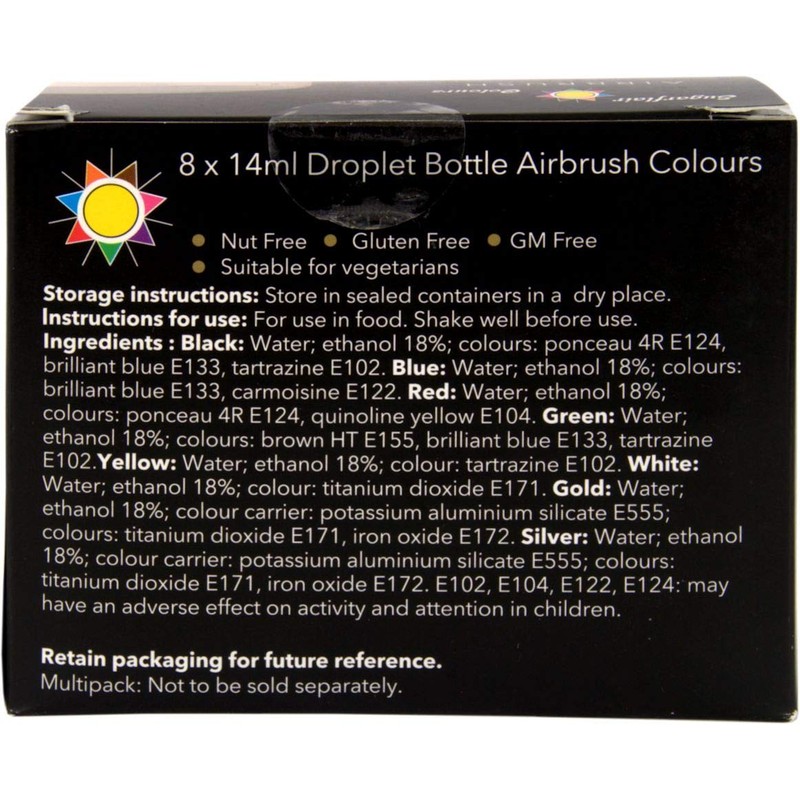 Sugarflair Airbrush Colours Multipack - Pack of 8