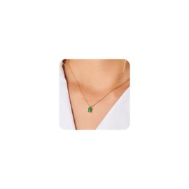 Yimofy Birthstone Necklace for Women 18K Gold Plated Dainty Cubic Zirconia Pendant Necklace Minimalist Birthstone Jewelry Birthday Gifts for Women (May-Emerald)