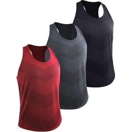 Cadmus Men's 3 Pack Gym Muscle Vest Running Dry-Fit Sleeveless Y-Back Tank Top Training Fitness Shirts,Black,Grey,Red,3XL