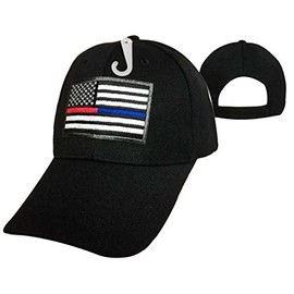 AES Black Thin Blue Line Thin Red Line USA Flag Support Police Firefighters Hat Cap