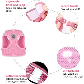 Dog Harness and Leash Set for Walking, Escape Proof Vest Harness with Soft Mesh, Adjustable Strap, Reflective Strips for Kitten Cats and Puppy Dogs (Pink, XL)