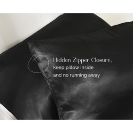 YANIBEST Satin Pillowcase for Hair and Skin - Queen Pillow Cases Set of 2 Pack 20x30 Inches, Silk Pillowcase for Hair & Skin with Zipper, Gifts for Women Men,Black