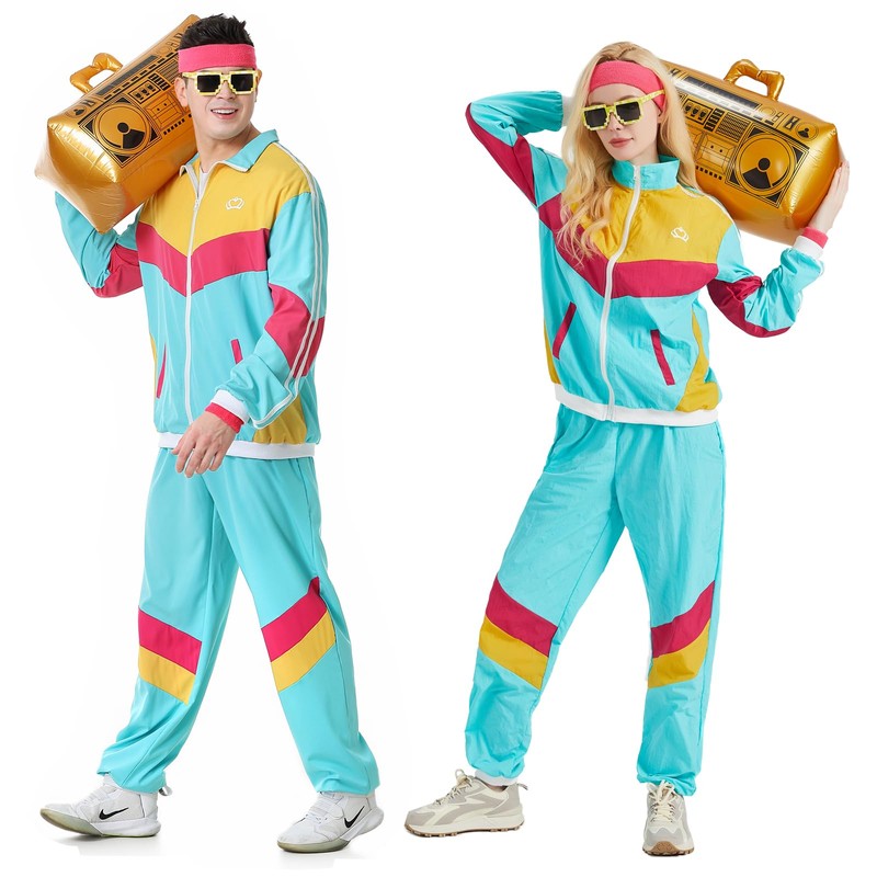 Antbutler 80s Tracksuit for Men Women Retro Windbreaker Set 80s