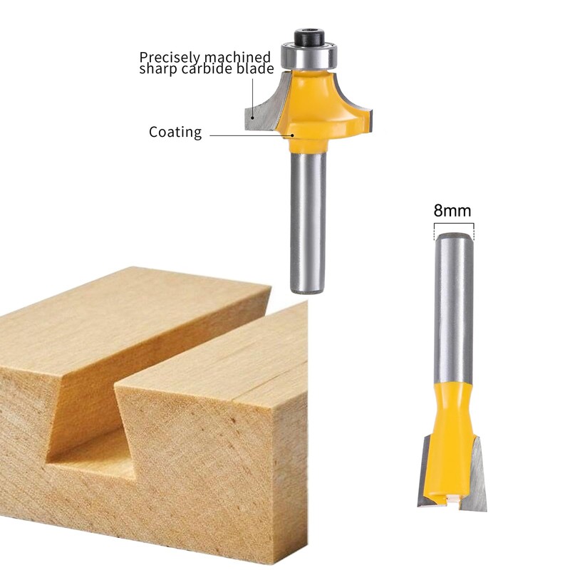 HPMAISON 12-Piece Cutter Set for Routers, Cylindrical Shank 8 mm,