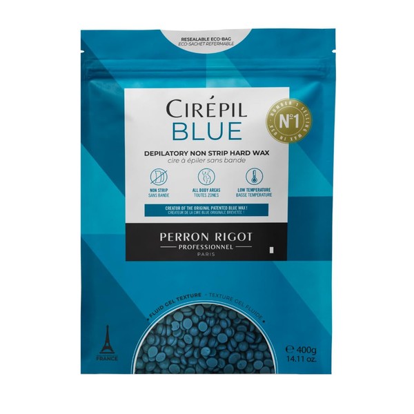 Cirepil - Blue - 400g / 14.11 oz Wax Beads Bag - All-Purpose & Unscented - Perfect for Sensitive Skin - Disposable Blue Wax Refill Bag - Fluid Gel Texture, Easy Removal, Peel-Off Wax - No Strip Needed