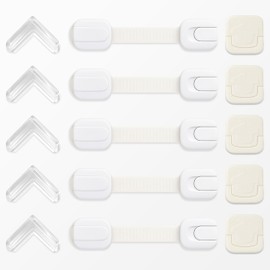 Baby Proofing Kit15 Piece – All-in-One Child Safety Set with 5 Cabinet Locks, 5 Corner Guards, 5 Outlet Covers – Easy Adhesive Install – No Tools Needed – Baby Proof for Home, Kitchen & Furniture