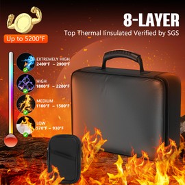 Grothery 5200°F Fireproof Document Organizer with Lock Fireproof & Waterproof File Organizer Box 8 Layer Heat Insulated Aluminum Foil Important Document Box Fire Proof Passport Travel Doc Holder Black