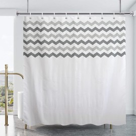 YISURE Extra Wide Shower Curtain, Grey Chevron Machine Washable Shower Curtain, Width 300 x Height 200cm
