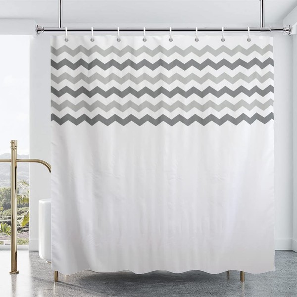 YISURE Extra Wide Shower Curtain, Grey Chevron Machine Washable Shower