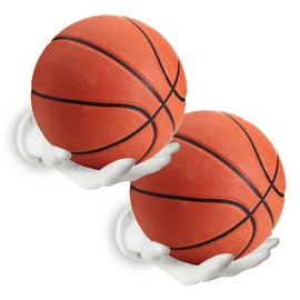 LOCZAR Basketball Holder Wall Mount 2 Piece Set, Men's Room Decoration Game Room Basketball Wall Decoration Men's Basketball Gifts, Basketball Stand Wall Mount, Boys Room Sports Decoration (White)