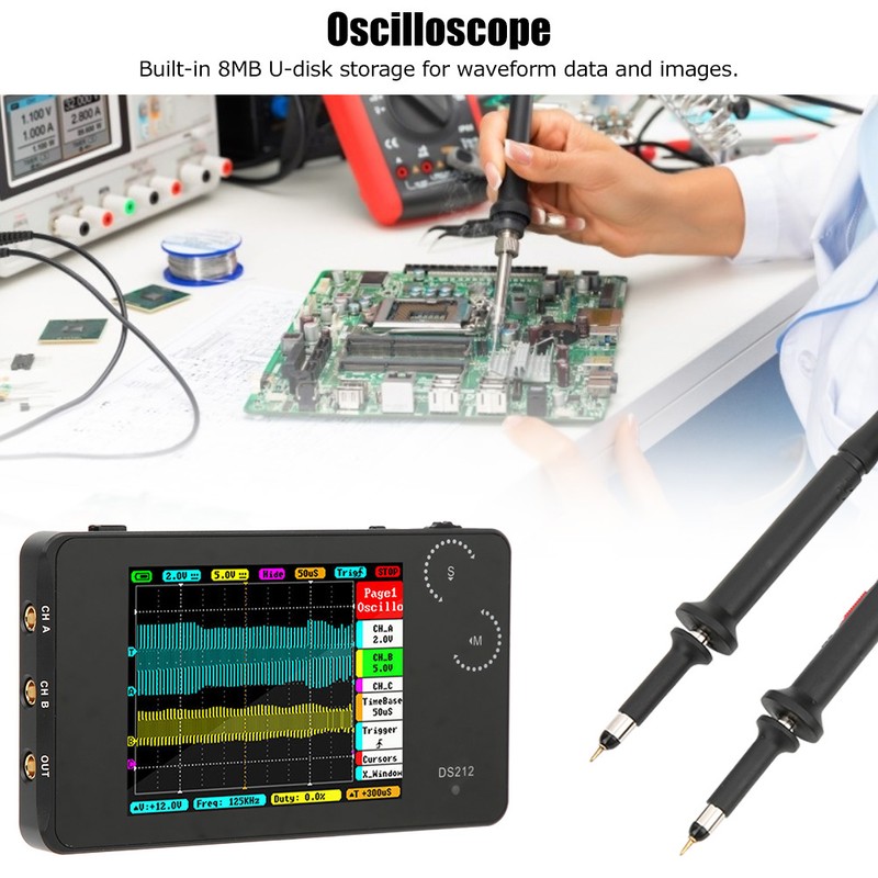 DS212 Portable Digital Oscilloscope Pocket Size 2 Channel Oscilloscope with