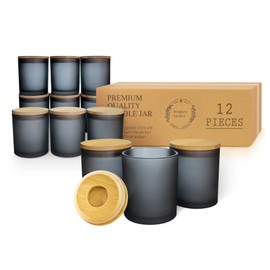 Aroparc 12 Pack 10oz Candle Jars with Bamboo Lids, Candle Container Tumbler Jar for Candle Making Candle Tins Candle Making Supplies - Dishwasher Safe, Frosted Grey