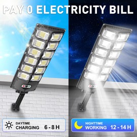 iToolMax 504 LED Solar Street Lights Outdoor Waterproof, 12000LM Brightness, 6500K Daylight White, Dusk-to-Dawn Motion Sensor with Remote Control for Yard, Garage, Front Door, Pathway