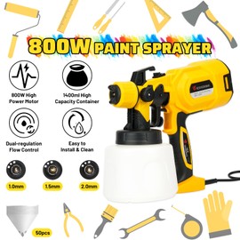 Paint Sprayer, 850W HVLP High Power Electric Spray Paint Gun with 47 Fl Oz Container, Adjustable Spray Width, 3 Nozzles & 3 Patterns, Easy to Clean for Furniture Cabinets House Painting