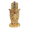 Rainbow Chakra Stones Golden Hamsa Palm With Elephant God Ganesha