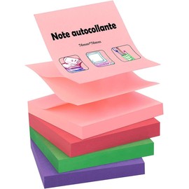 ZCZN Z-Notes 76x76mm Sticky Notes 4 Pads Sticky Notes 100 Sheets Per Pad Coloured Sticky Notes 4 Colors (Red, Green, Pink, Purple)