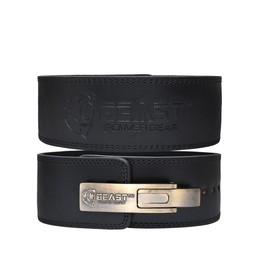Beast Power Gear Lever belt Weight Lifting 10MM 13MM Leather Lever Belt Powerlifting- Free Strap Lower Back Support for Weightlifting, Deadlifts, Squats, Power Belt- Men & Women (Black/Black, Medium)