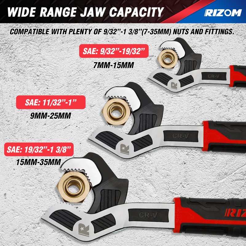 Rizom Pipe Wrench Set, 6” 8” 10” Self Adjusting Wrench,