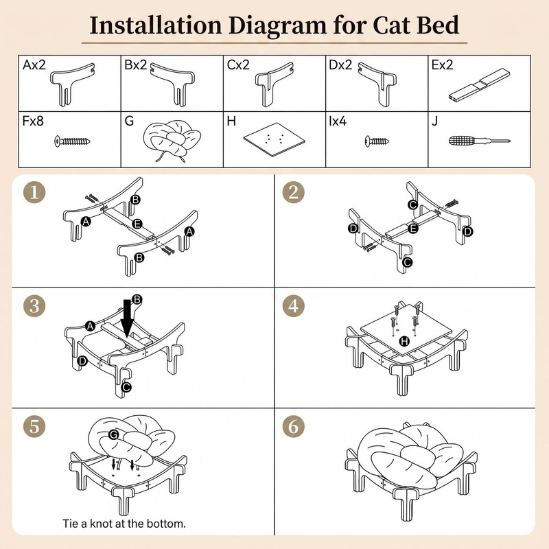 SJHX-ZYH Elevated Wooden Cat Bed with Fluffy Removable Cushion, Modern