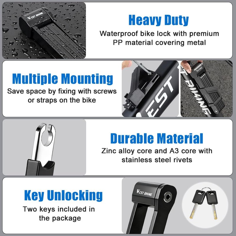Cableet Heavy Duty 87cm Folding Bike Lock - Thickened Alloy