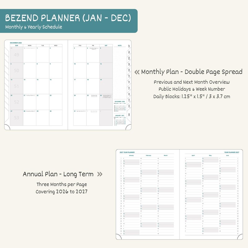 BEZEND 2026 Planner Weekly and Monthly (6" x 8.5") Daily
