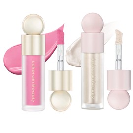 MEICOLY Liquid Blush and Highlighter,Natural Sparkly Liquid Illuminator for Face,Long Lasting Light Liquid Luminizer Highlighter,Moisturizing Dewy Cheek Tint,Color-Holding Matte Face Blush,2PCS