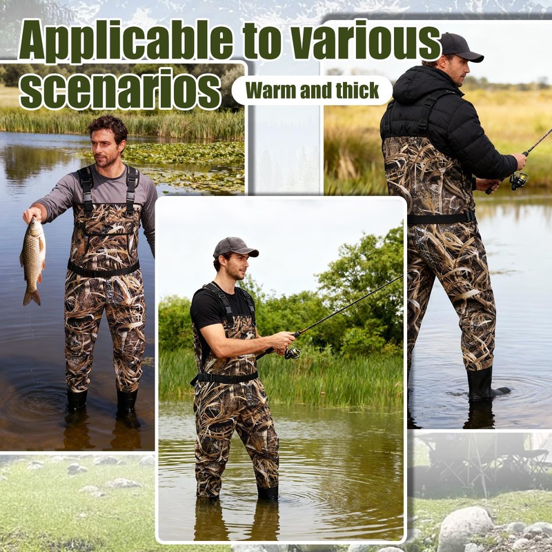 RIVERWANDPROT Neoprene Fishing Waders for Men, Chest Waders (Green, 9)