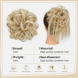 Lativ Messy Bun Hair Scrunchie Tousled Updo Hair Extensions With Elastic Rubber Band Hair Bun Curly Wavy Hair Piece Synthetic Chignon for Women Girls(Light Ash Blonde)