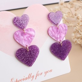 Pink Heart Earrings for Women Dangle,Pink Outfits Accessories for Women,Red Love Heart Earrings-Purple