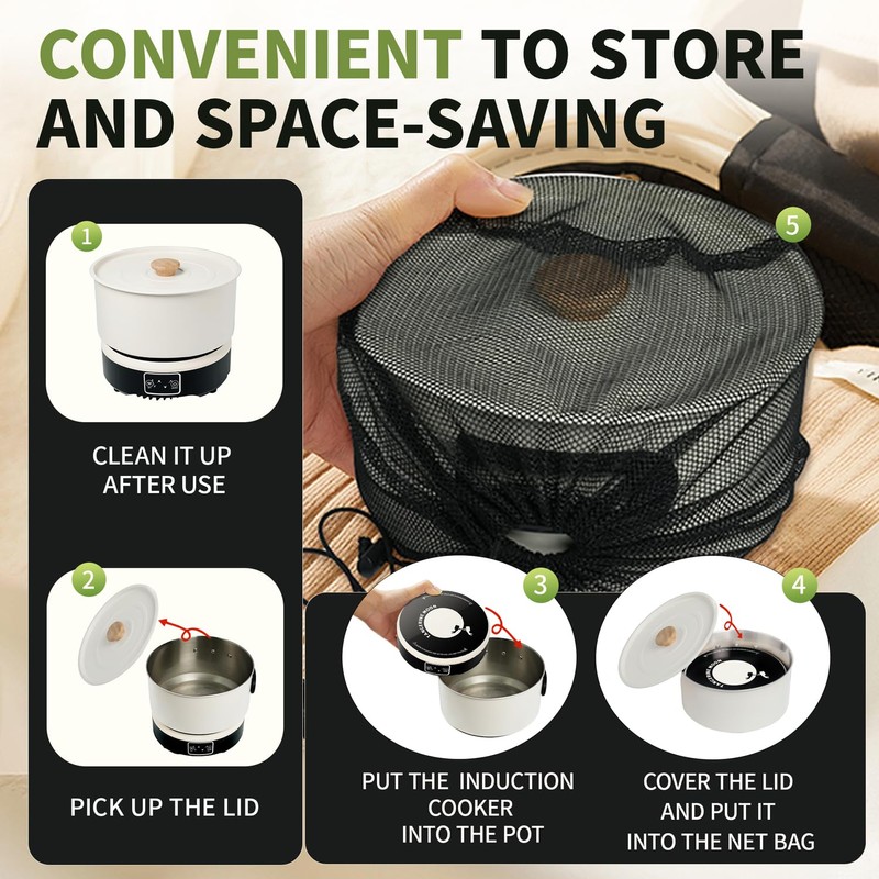 Portable Induction Cooktop with 2-Qt Pot - 650W Fast Heating,