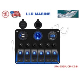 LLD_TK  6 Gang ON Off Toggle Rocker Switch Panel Circuit Breaker Voltmeter USB Boat RV