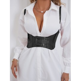 Alivila.Y Fashion Womens Leather Steampunk Underbust Waist Belt Corset AS577-Black-XXL