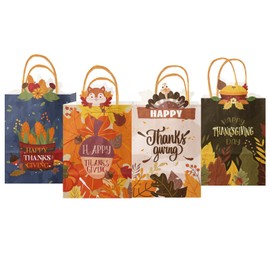 qiqee Irregular-Shaped Thanksgiving Gift Bags with Handles Small Size,24Pcs Decorated Harvest Thanksgiving Paper Bag (6.1"×9.8"×3.1")