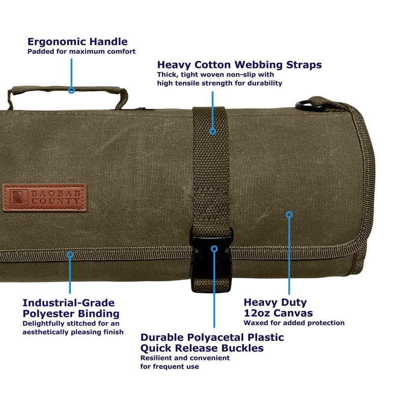 Baobab County Chef Knife Roll Bag – 12oz Water-Resistant Waxed