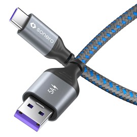 Sonero® USB-C auf USB-A Ladekabel, Handy-Ladekabel, Schnellladekabel USB C, USB Kabel Typ C, USB 2.0, 5V/5A, grau/blau, 0,50m