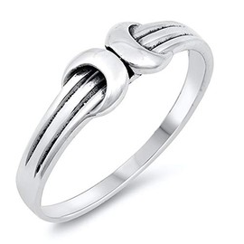 Beautiful High Polish Double Crescent Moon Belt Ring New .925 Sterling Silver Band Size 8