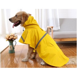 Mikayoo Large Dog Raincoat Ajustable Pet Waterproof Clothes Lightweight Rain Jacket Poncho Hoodies with Strip Reflective(Yellow,M)