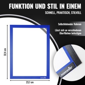 POPPSTAR 5x Magnetic Information Frames A4 Height 32.4 cm Width 23.7 cm Blue