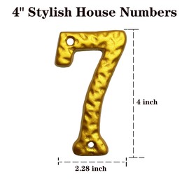 4" Golden Hammered Cast Iron House Numbers | Stylish Home Address & Mailbox Numbers | Solid & Weather-Resistant/Golden/Number 7