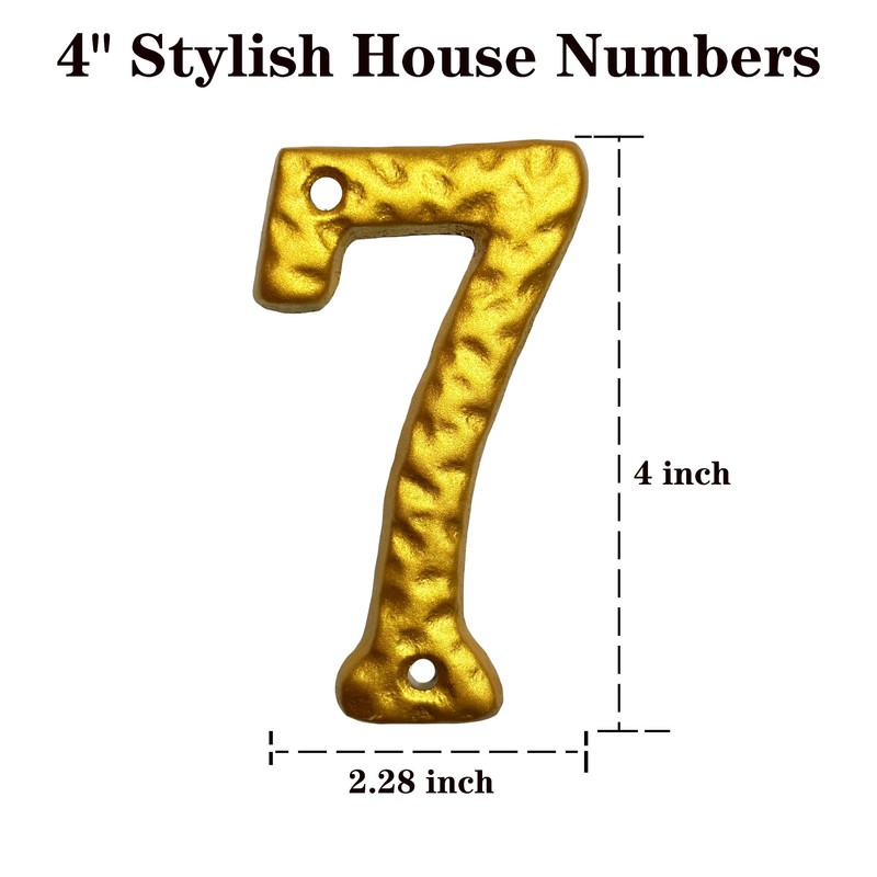 4" Golden Hammered Cast Iron House Numbers | Stylish Home