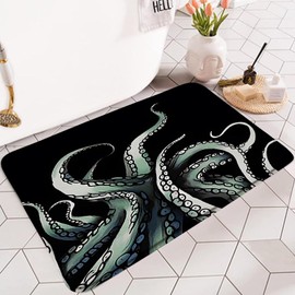 RDRUVA Black Nautical Octopus Tentacles Bath Mat Cool Sea Tentacles Bathroom Decor Funny Flanne Bathroom Porch Bedroom Den Decorative Mat Flannel Soft 17.8 x 29.5 in